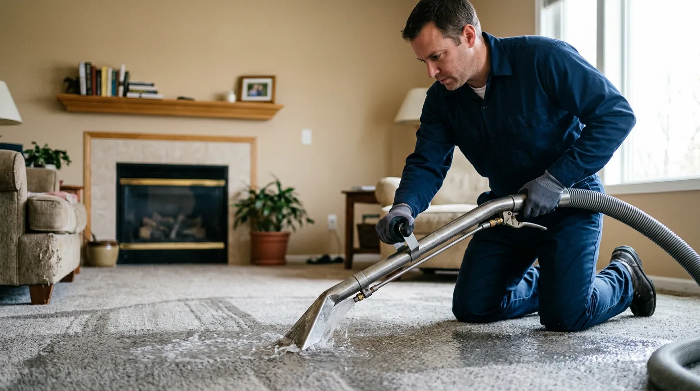 Water damage restoration technician working near Windom, TX
